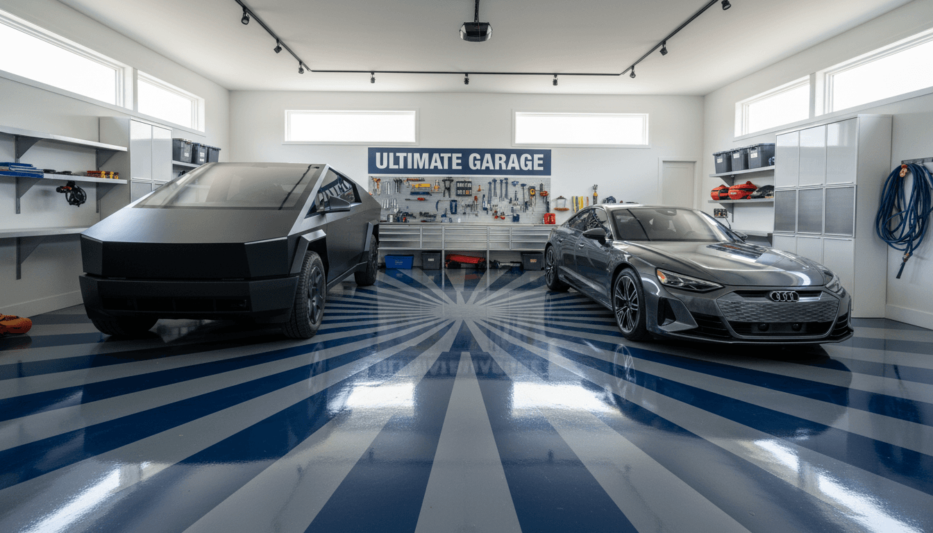 Metallic epoxy garage floor with silver gray finish